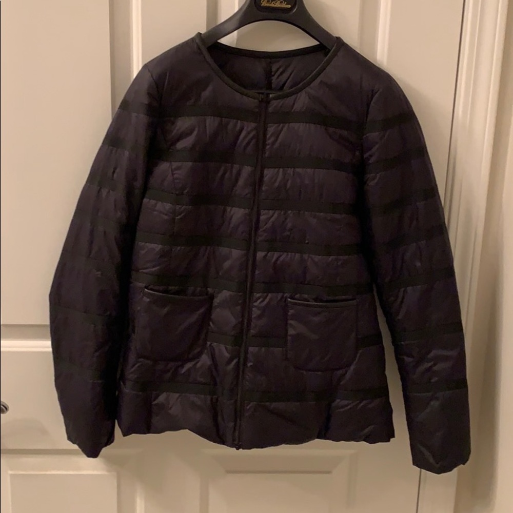 Collarless Grosgrain Puffer Jacket